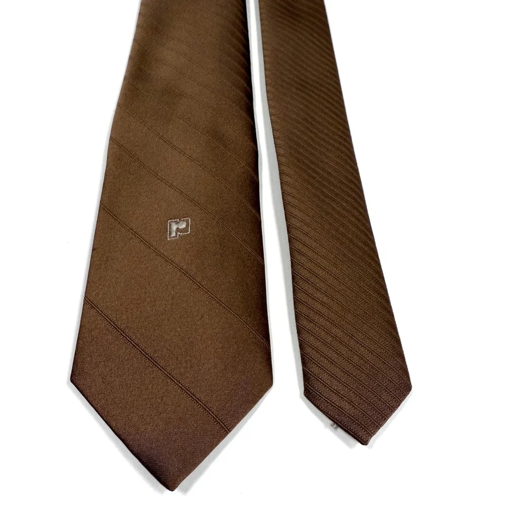 Paco Rabanne Paris Mens Brown Diagonal‎ Stripe Silk Blend Skinny Tie 2.5